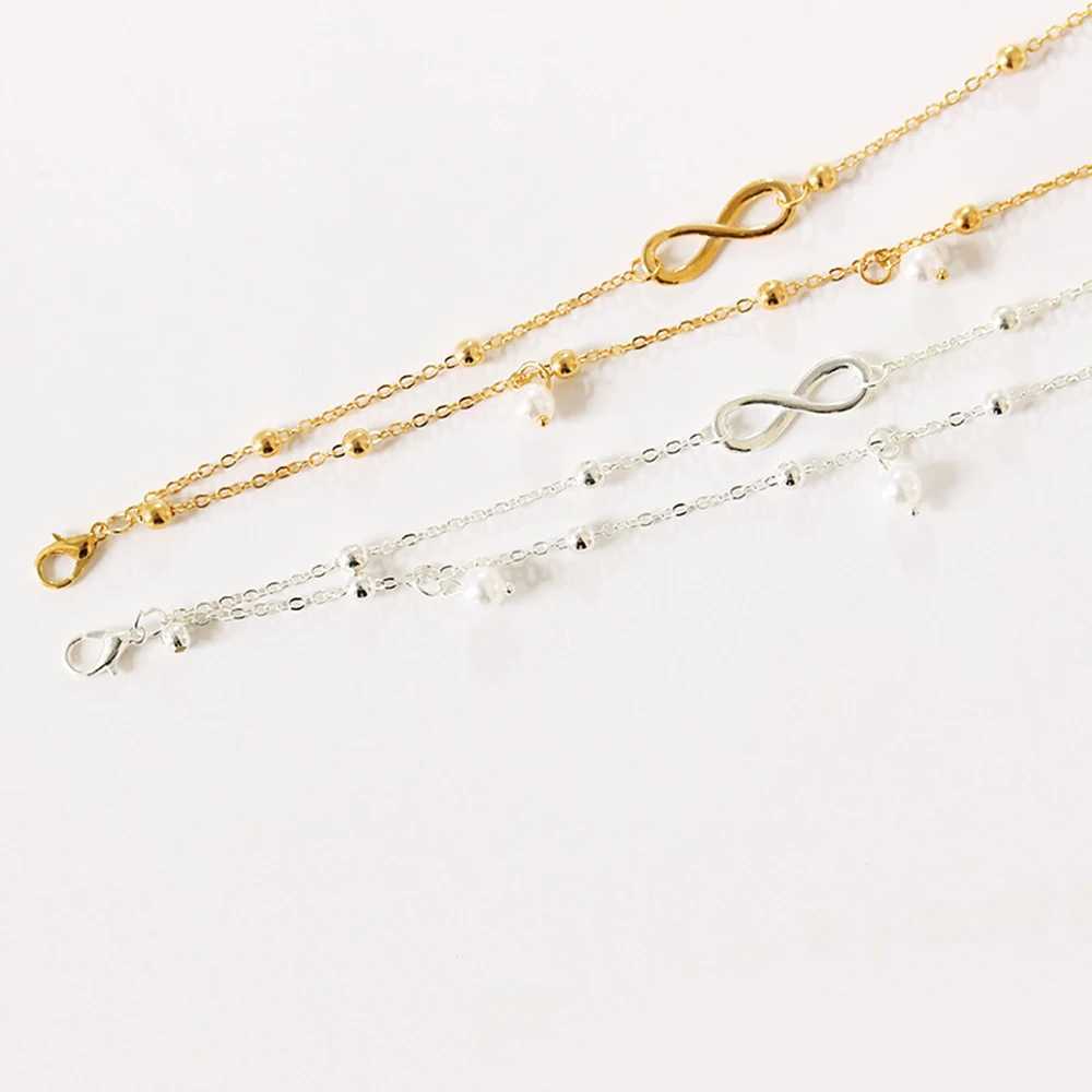 SUMENG Retro Pearl Heart Infinity Double-Deck Anklet Bracelet Set For Women Fashion Bohemia Foot Beach Anklets Chain Jewelry Y240920