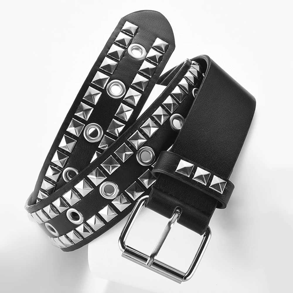 New Fashion Womens Leather Punk Belt Square Rivet Metal Belt Mens and Womens Width Adjustable Jeans Belt Designer Belt W240920