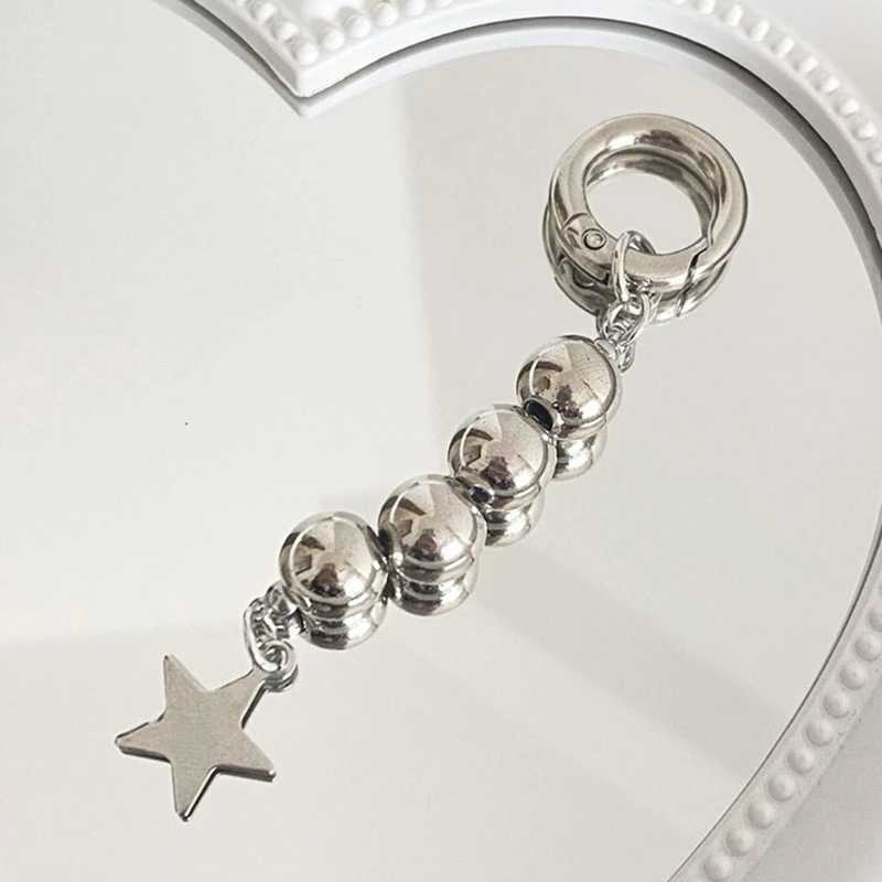 Y2K Round Beads Keychains Star Metal Key Rings For Women Men Friendship Gift Handbag Decoration Handmade JewelryX240919