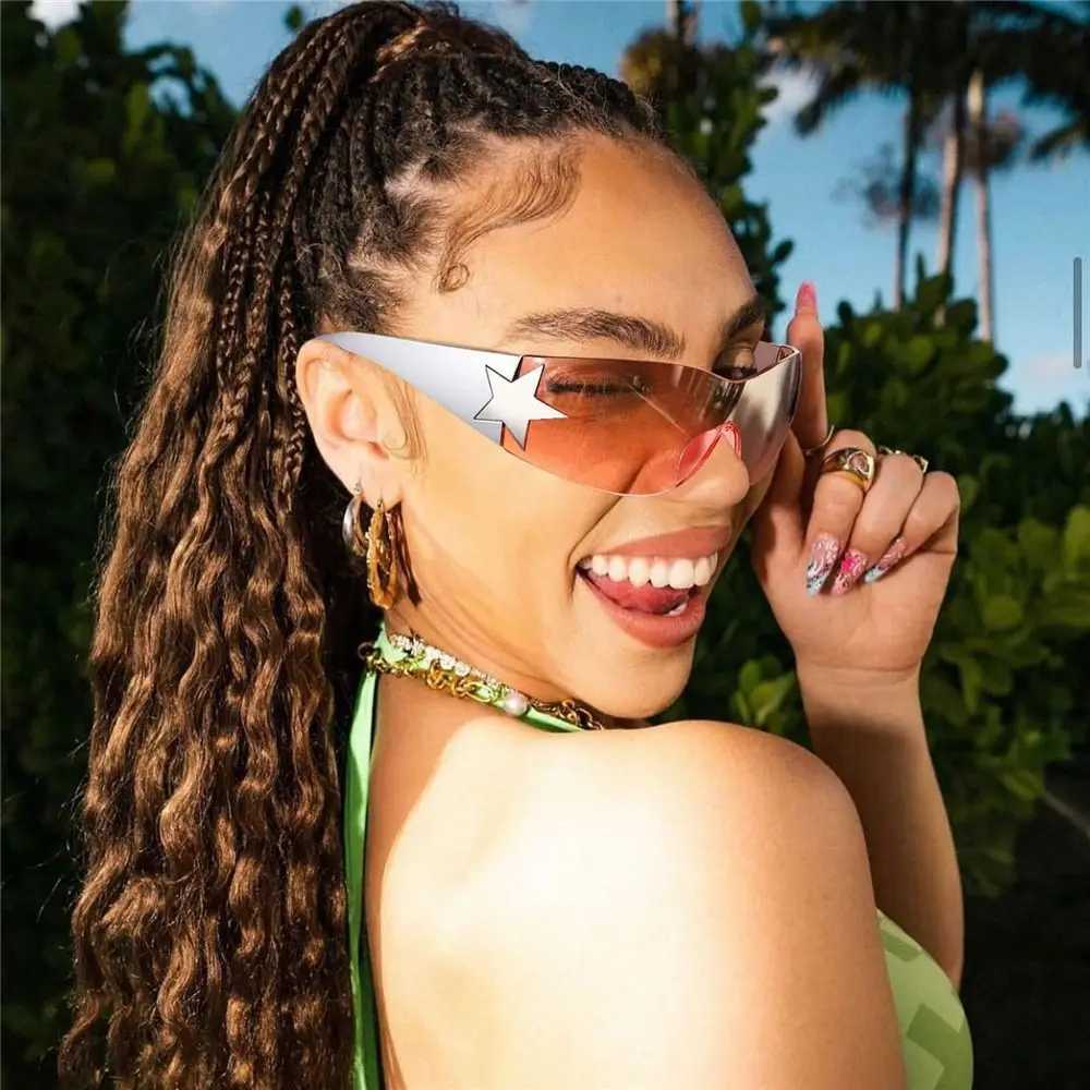 Y2K Rimless Sunglasses Women Men Oversized Trendy Wrap Around Sunglasses Punk One Piece Goggles Sports Sun Glass Shades EyewearX240920