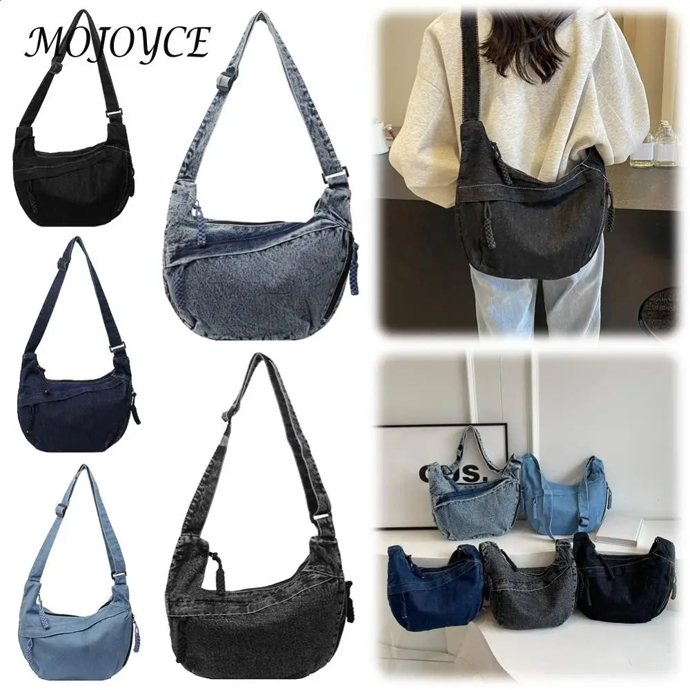 Womens cross bag multi pocket shoulder denim zipper homeless solid garbage travel sling 240919