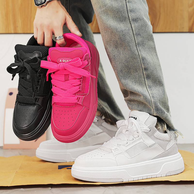 New Mens Trend Designer Pink Platform Comfortable Leather Skateboard Shoes Men White Sneakers tenis mascuo