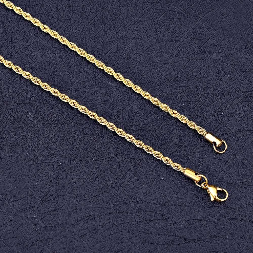 New arrival 3MM stainless steel gold color twisted rope chain necklace Fashion unisex jewelry Rock style Christmas giftX240919
