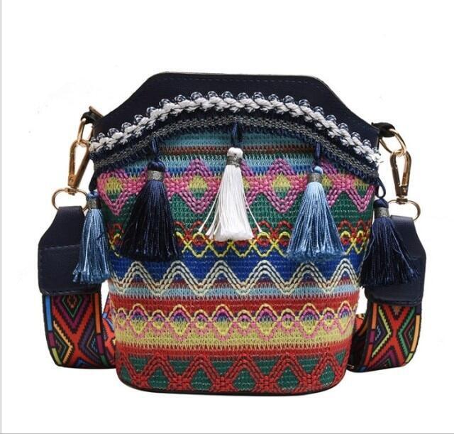 Vintage National Women's Tassel Ethnic Handwoven Crossbody Bag Hippie Sg Shoulder Bags For Ladies Small Handbag 4 Colors
