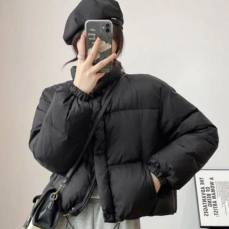 Women's Jackets Purple Short Winter Coat For Women Stand Collar Parka With Zippers Lace-Up Padded Jacket Korean Clothes Fashion B4