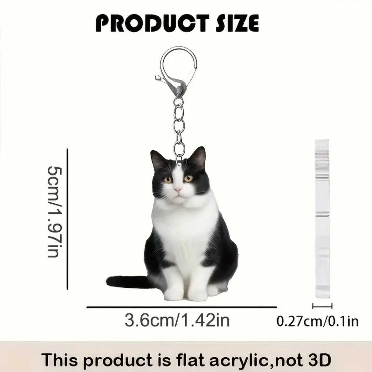 1pc Black and White Cat Keychain 2D Acrylic Cat PendantDouble-Sided Design Animal Key Ring Charm for Backpacks GiftsX240919