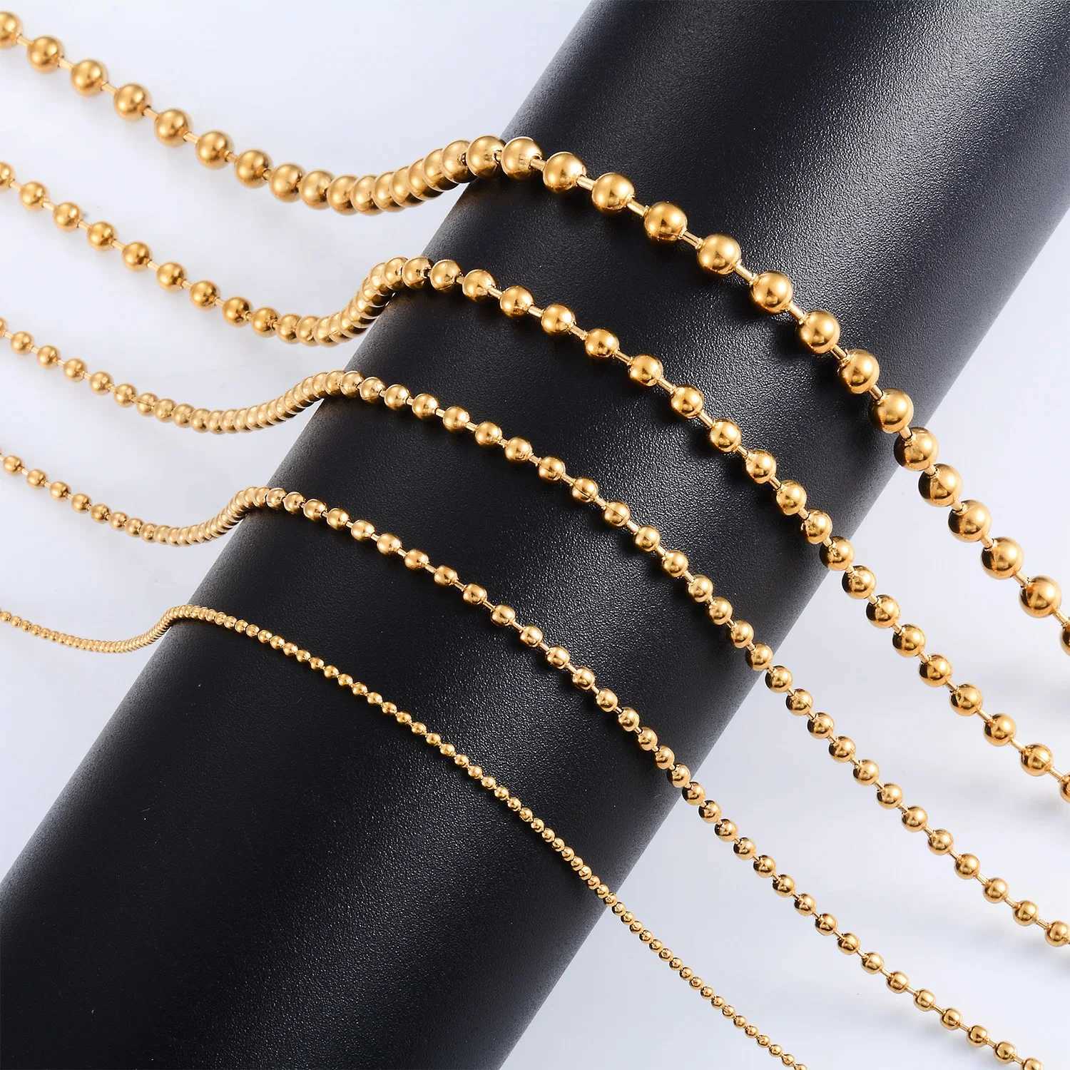 1.2mm-4.0mm Gold Color Stainless Steel Ball Chain Round Beads Necklace Jewelry Accessories for PendantX240919