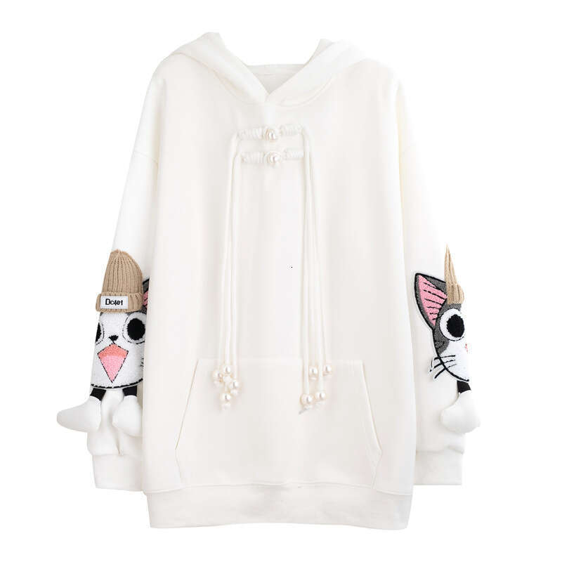 Hallowmas Thickened Plush Hoodie Women in Autumn Winter Korean Version Loose Oversized Design Feeg Niche Cute and Versatile for Small Figures Autumn D