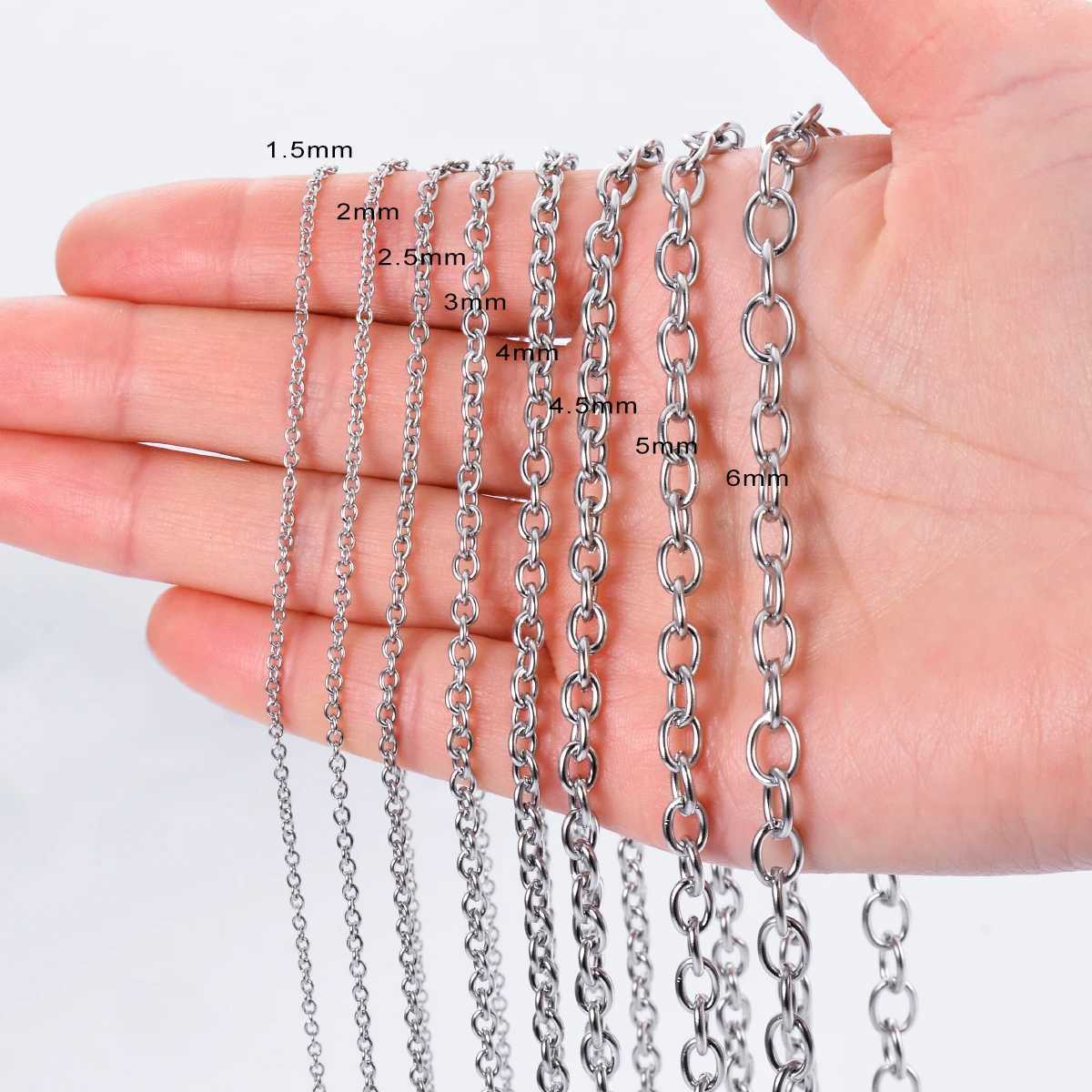 Wholesale 1Pc Width 1.5mm-6mm Stainless Steel Cross O Bulk Chain Necklace For Women Men DIY Jewelry Bracelet NecklaceX240919
