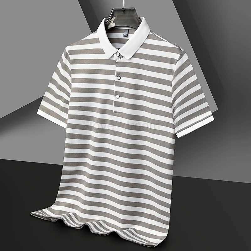 2024 Mens New Striped Cotton Business Casual Short sleeved POLO Shirt Fashion Short sleeved Comfortable and Breathable TopXJ240920