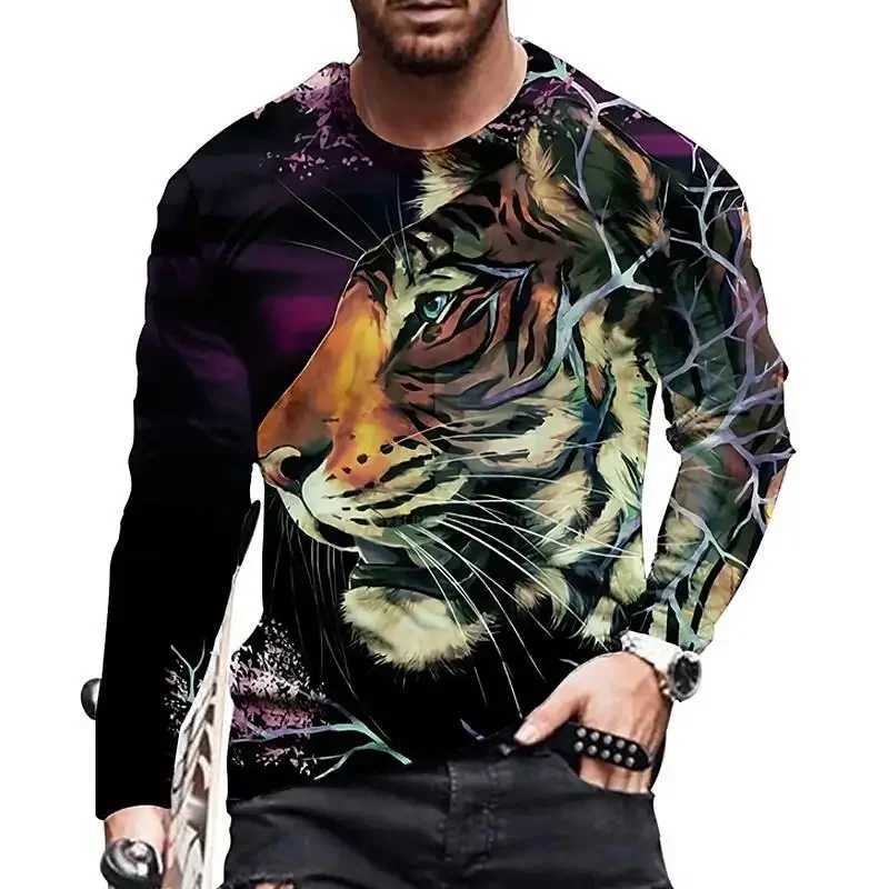 Vintage Print T-shirt 3d Tiger lion Shirt Animal Long Sleeve Loose O- Neck Summer Animal Tops Oversized 5xl Mens ClothesX240919