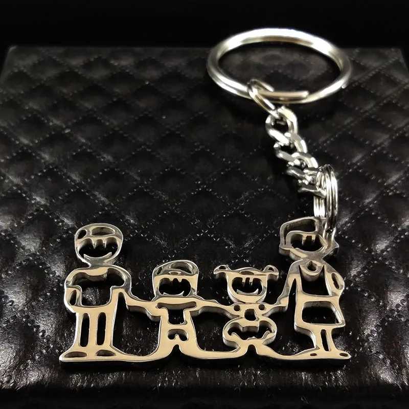 Family Boy Girl Mom Dad Gift Stainless Steel Key Ring Jewelry Silver Color Keychain Christmas Gifts llavero familia K346S01X240919