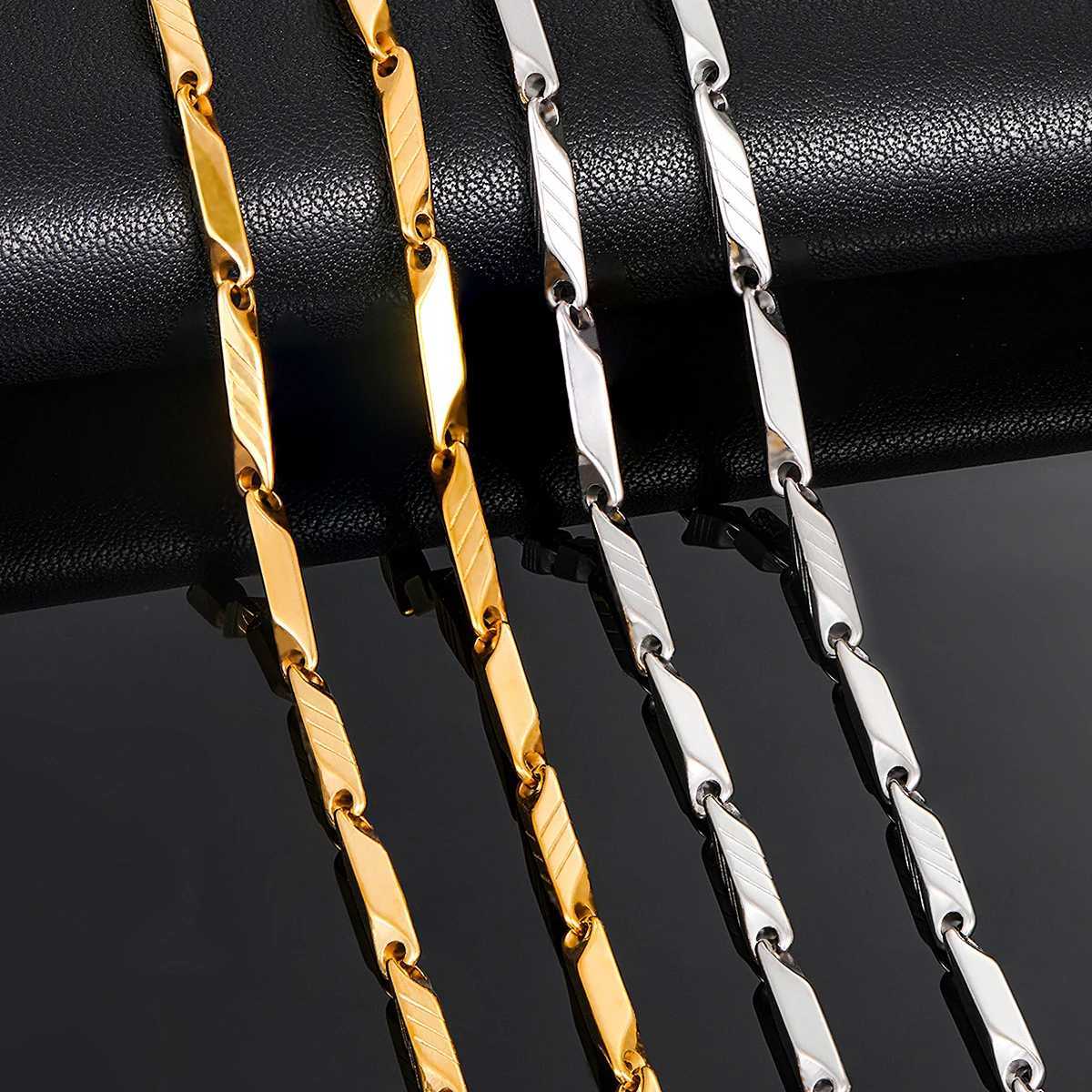 1 Piece 3mm Thickness Gold and Silver Color Military Bamboo Necklace Stainless Steel Chain for Men Women JewelryX240919