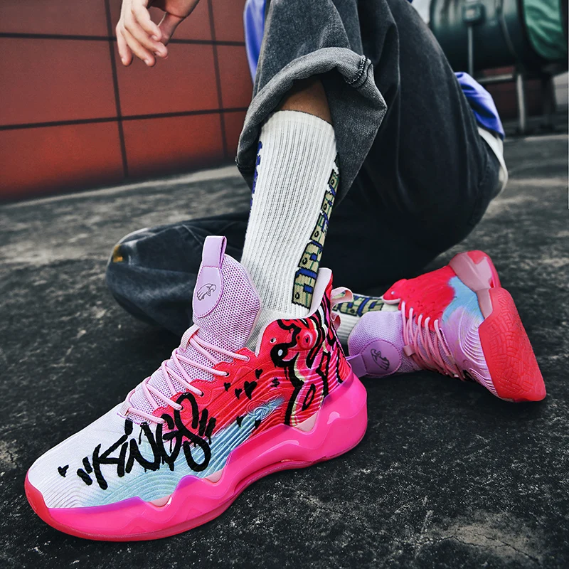 Men's Fluorescent Basketball Shoes Casual Anti-skid High-top Couple Professional Breathable Running Sneakers
