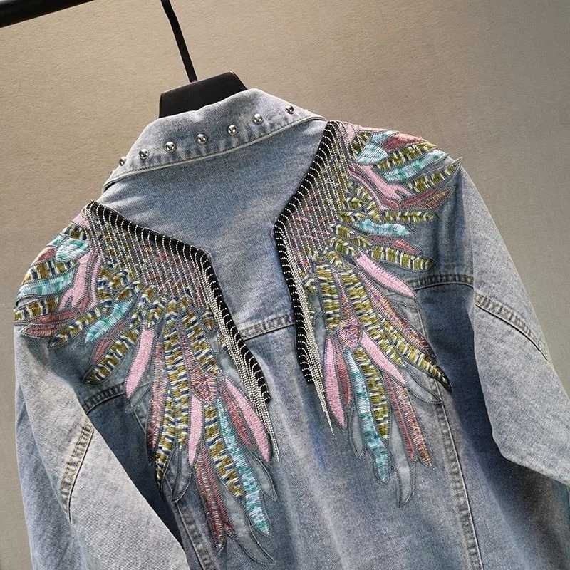 2024 New AutumnFashion Rivet Woman Denim Jacket Long Sleeve Female Jackets Jeans Coat Beading Tassel Denim Coat OuterwearX240920