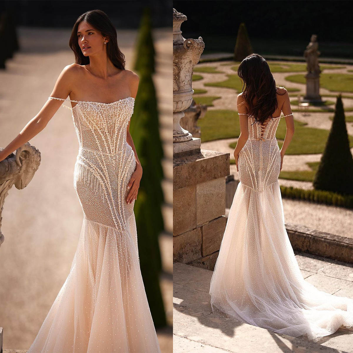 Mermaid Wedding Glamorous Dress Appliques Sequins Off Shoulder Bride Gowns Lace Up Ruched Sweep Train Bridal Dresses Custom Made es