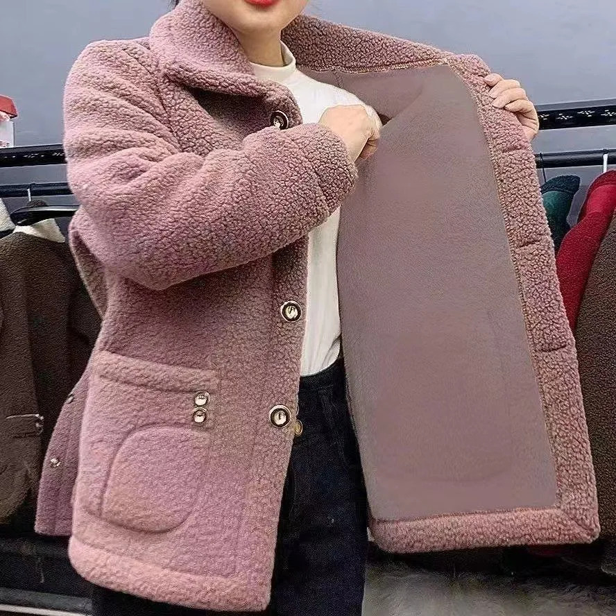 Clothes Women Overcoat Veet Thickened Lamb Fleece Long Sleeve Warm Coat Autumn Winter Overgarment Solid Color Plus Size