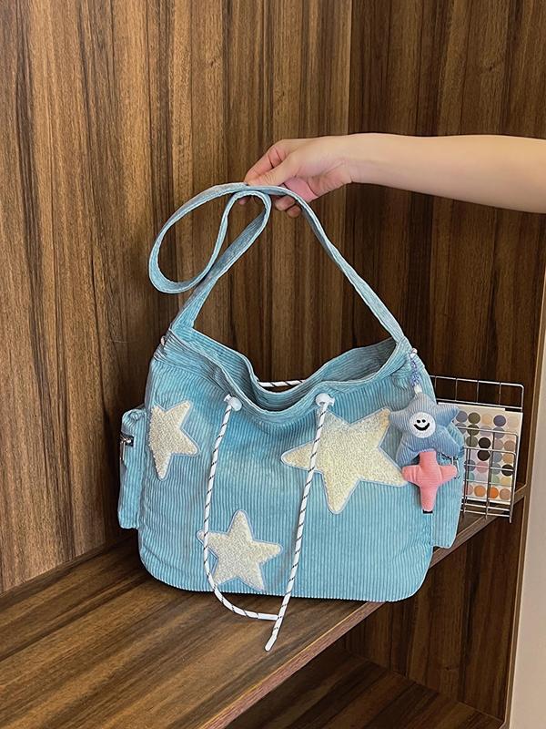 Women's Star Pattern Cute Casual Streetwear Large Capacity Everything Drawstring Design Bag for School College & Work Tote Bag, Outfits, Fall Fre
