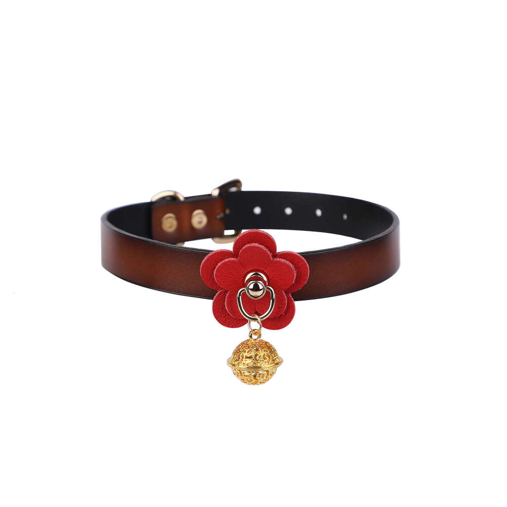High end SM props, retro leather traction neck cover, flower bell, fun collar, alternative choker, adult products