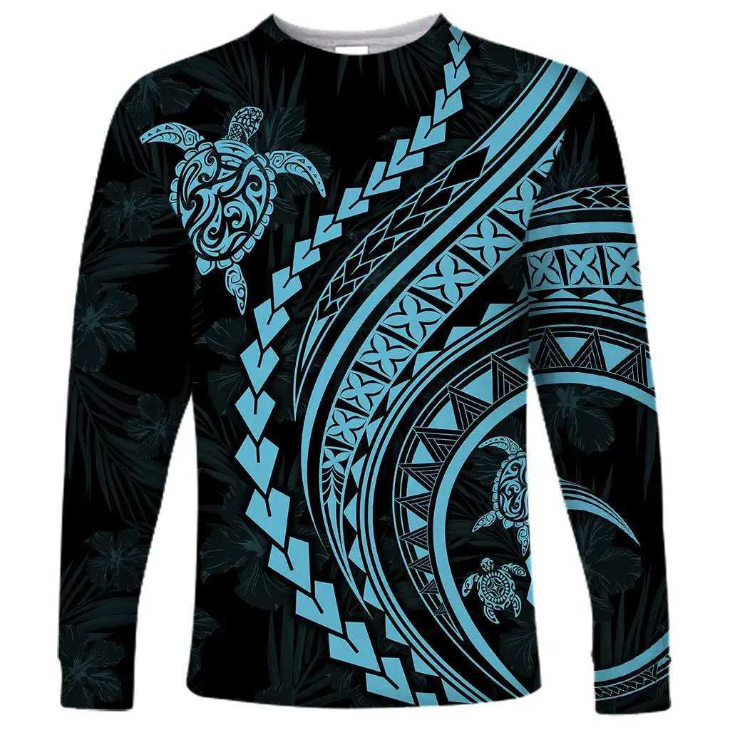 2024 new mens Polynesian long-sleeved T-shirt 3D printed turtle hibiscus luxury print mens autumn tops casual round neckX240919