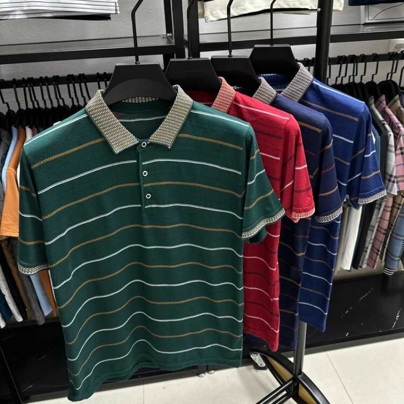 Mens New Summer Striped Short Sleeved POLO Shirt Fashionable and Casual Short Sleeved T-shirtXJ240920