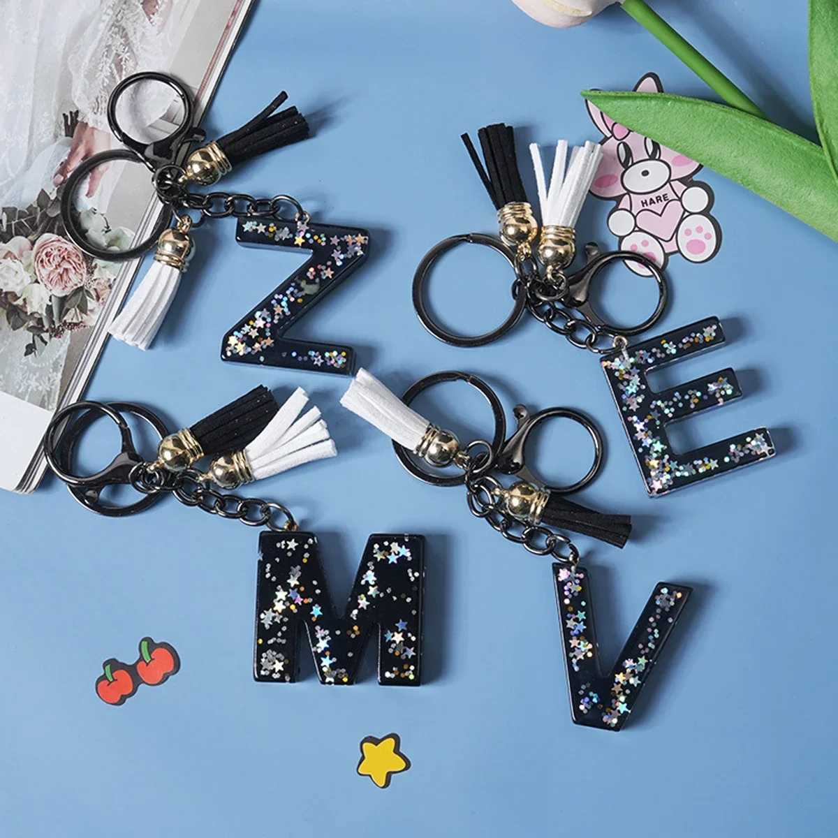 Simple 26 Letter Keychain Charming Couple Initial Letter Keyring Car Keychain Handbag Chain Pendant Chain GiftX240919
