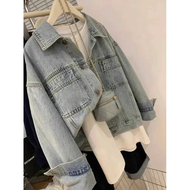 Hong Kong Style Vintage Casual Slimming Petite Denim Jacket For Women Spring Autumn Niche Cropped Top TrendyX240920