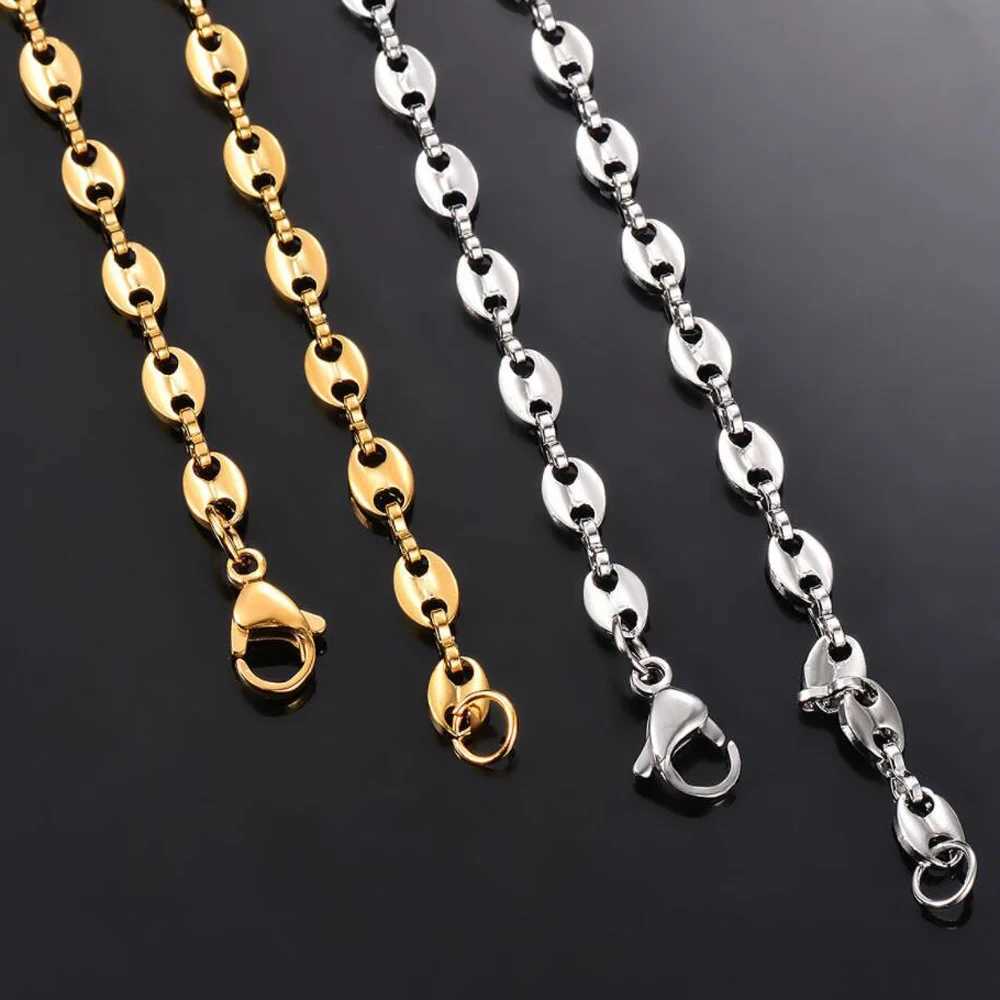1 Piece 5MM Stainless Steel Coffee Bean Hip Hop Chains Pig Nose Punk Necklaces Men womens jewelryX240919