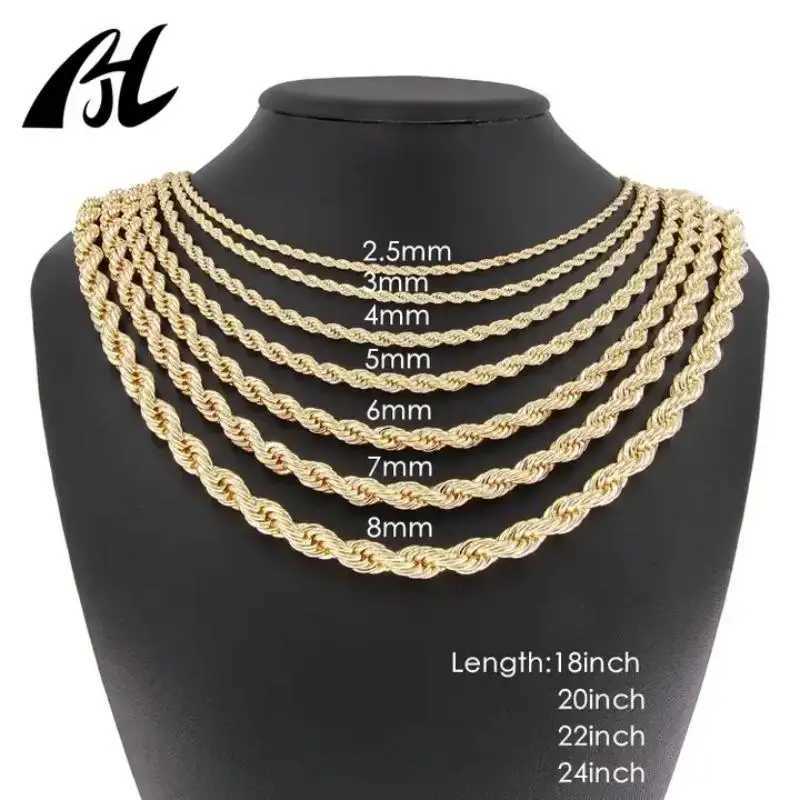 Hip Hop Non Tarnish 2.5MM 3MM 4MM 5MM 8MM PVD 18K Gold Plated Twist Rope Link Necklace Copper Brass Chain JewelryX240919