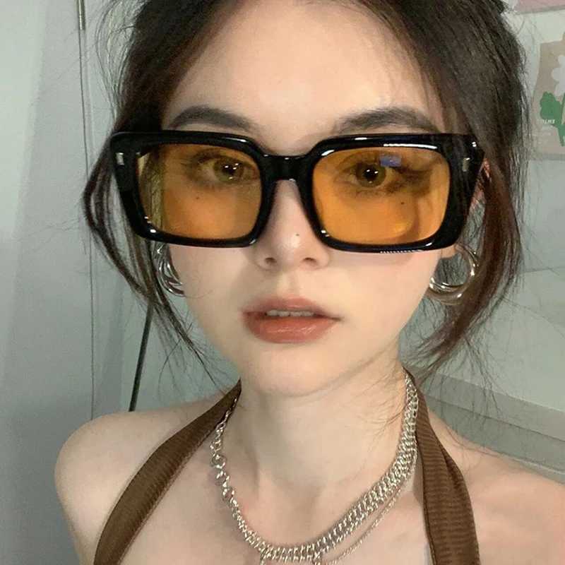 Vintage Square Sunglasses Womens Mens Brand Designer Sunglasses Mirror Vintage Sunglasses Womens Fashion Rivet Orange Lens Y2X240920