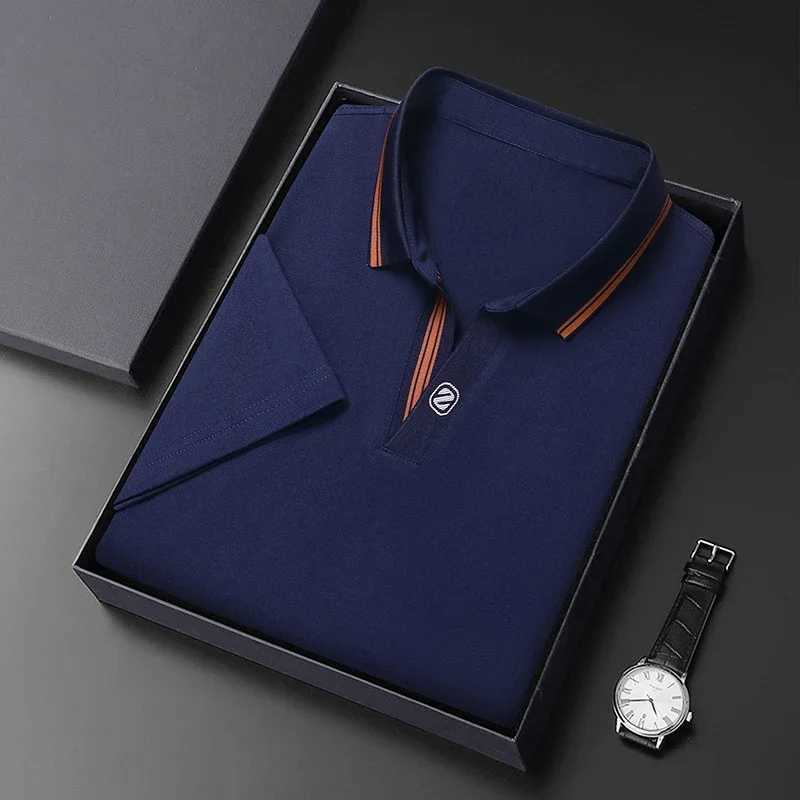 2024 Mens New Solid Color Cotton Business Casual Short Sleeved POLO Shirt Fashion Short Sleeved Comfortable and Breathable TopX240920