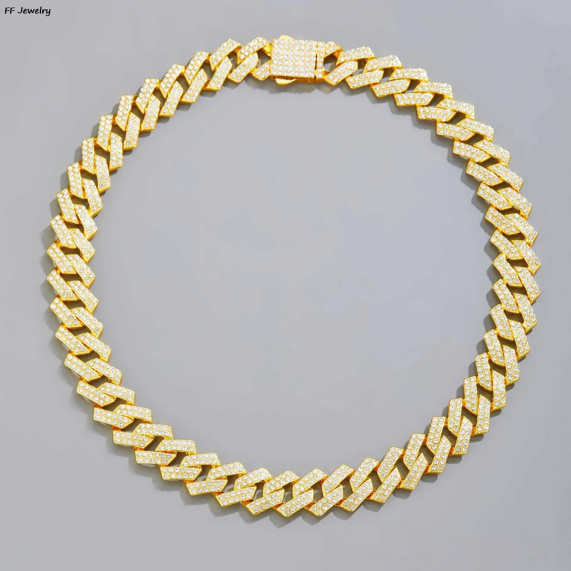 Mens Cuban Link Iced Out Necklace Chain Paved Artificial Rhinestones Rapper CZ Cuban Chain Necklace Hip Hop JewelryX240919