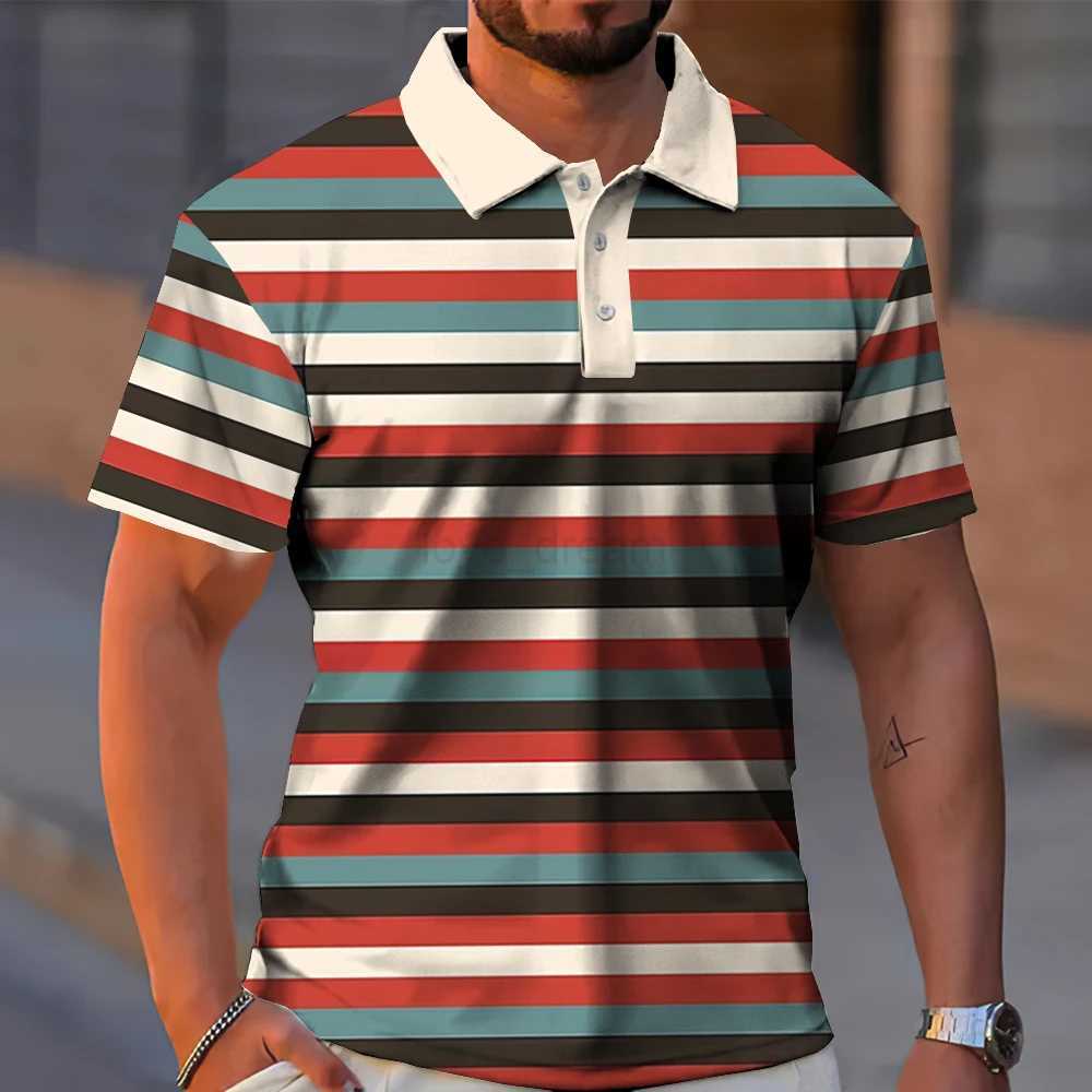 New Striped Mens Polo Shirt Summer Casual Short Sleeve T-Shirt For Men Golf Sport Shirts Loose Oversized Polo T-Shirt Top 2024XJ240920