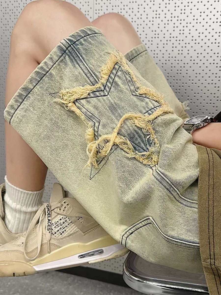 2026 Women Knee Length Blue Denim s Aesthetic Vintage Star Jeans Shorts Y k Haruku Korean Cowboy Short Pants