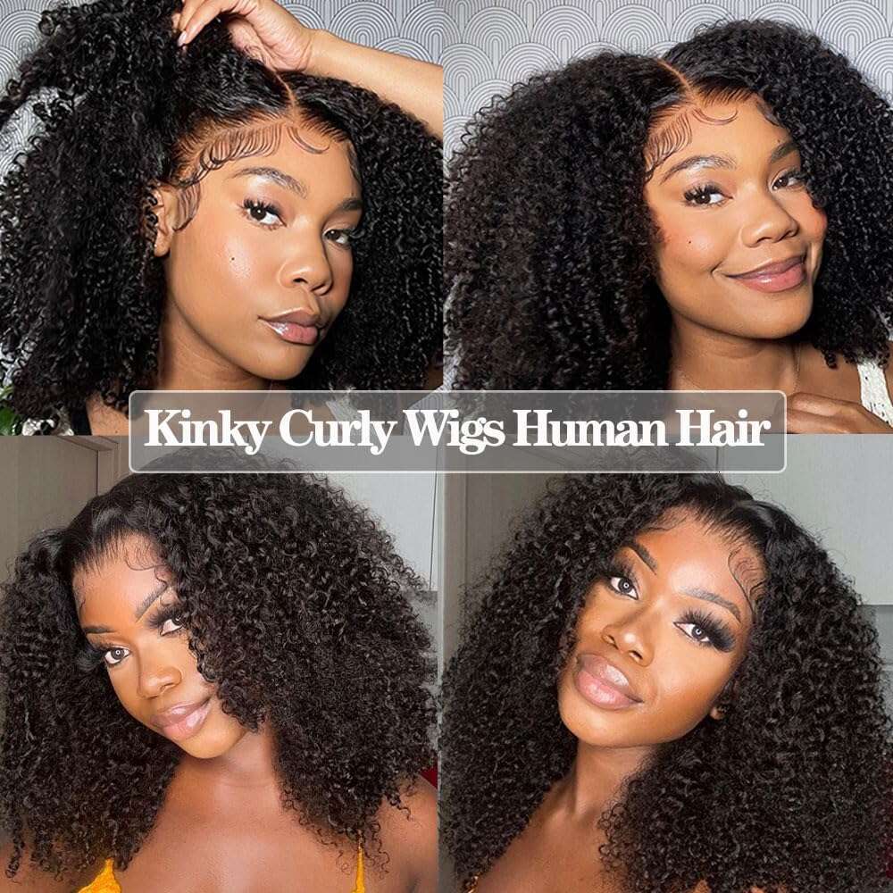 Kinky Curly Short Bob 13x4 Transparent Front Glueless Pre Plucked Human Hair Ready To Wear Brazilian Invisible Lace Wig