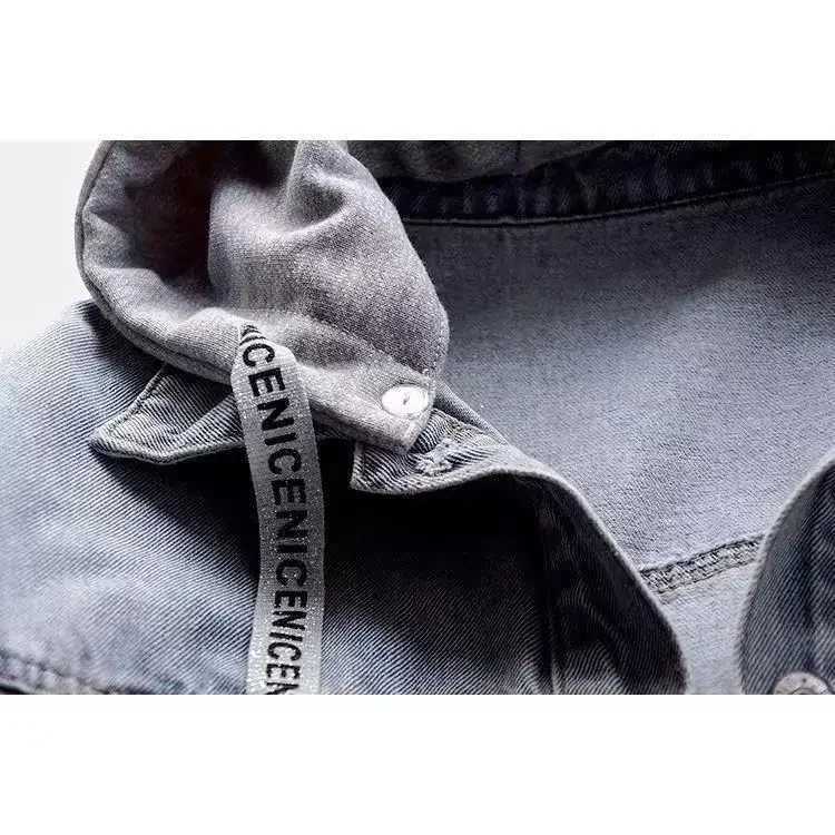 Spring Autumn Long Sleeves Hooded Women Denim Coat Jacket Korean Big Pockets Jean Jacket for Women Fashion Single-breasted TopsX240920