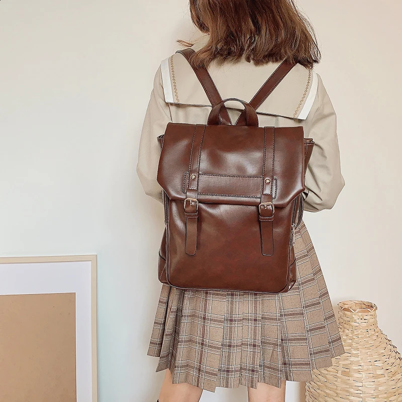 JIAERDI Preppy Style Brown Japanese Leather Soft Casual Mini Womens Haruku Aesthetics Jk Backpack 240918 ee2c 4