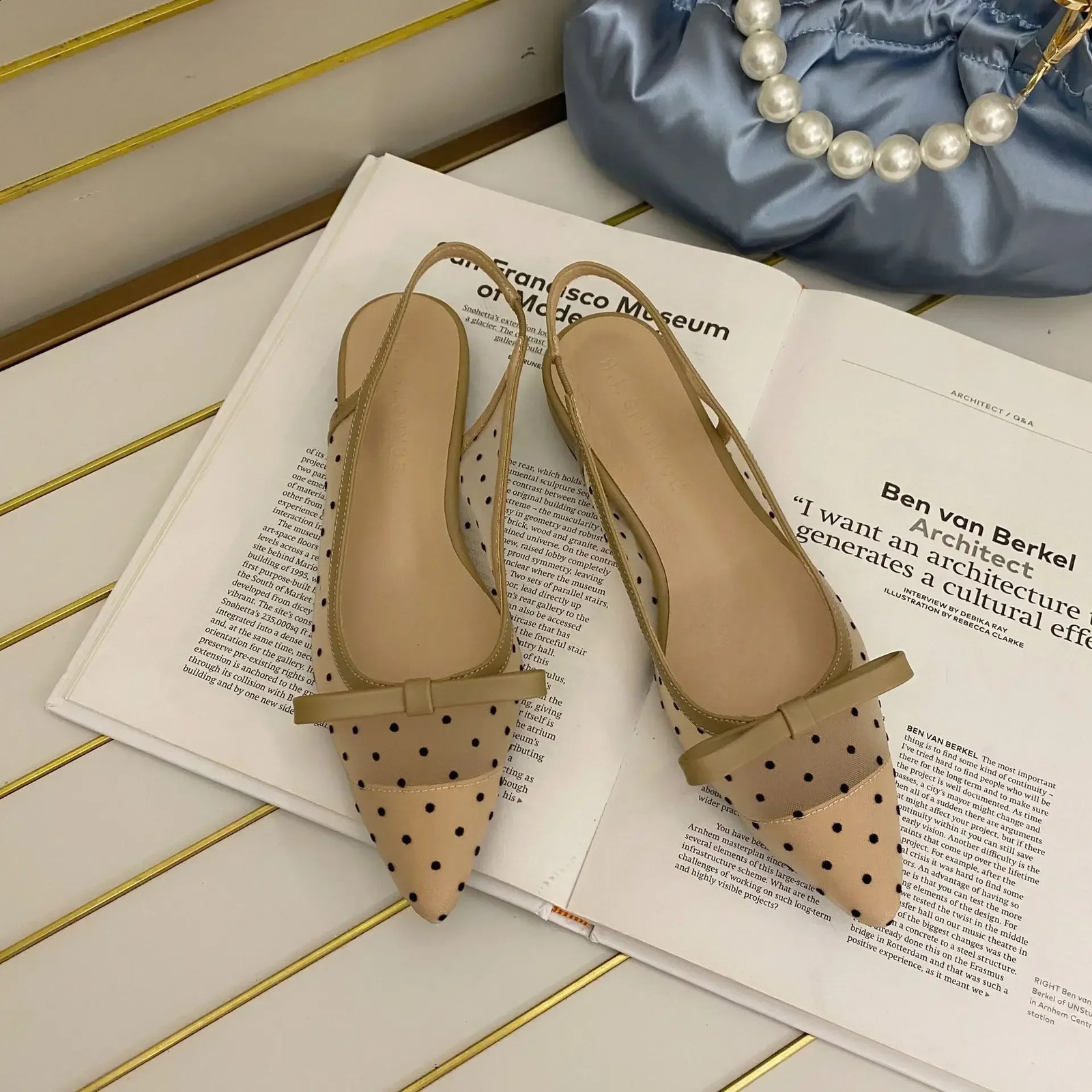 Womens 2024 Polka Dot Thick High Heels Elegant Dot Toes Shallow Mouth Weight Loss Bow Shoes for Women 240919