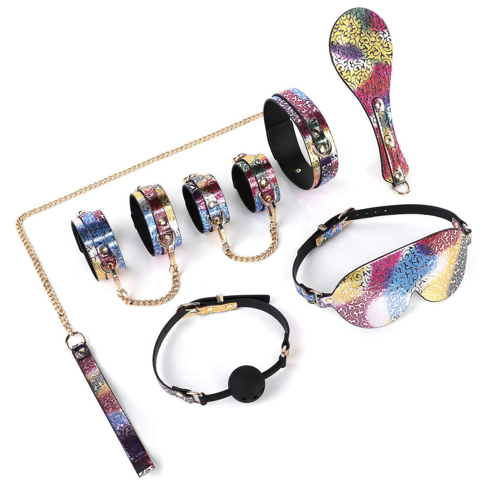 Sex toys SM props six piece set cloud print sex eye mask tied handcuffs adjusted collar punishment racket