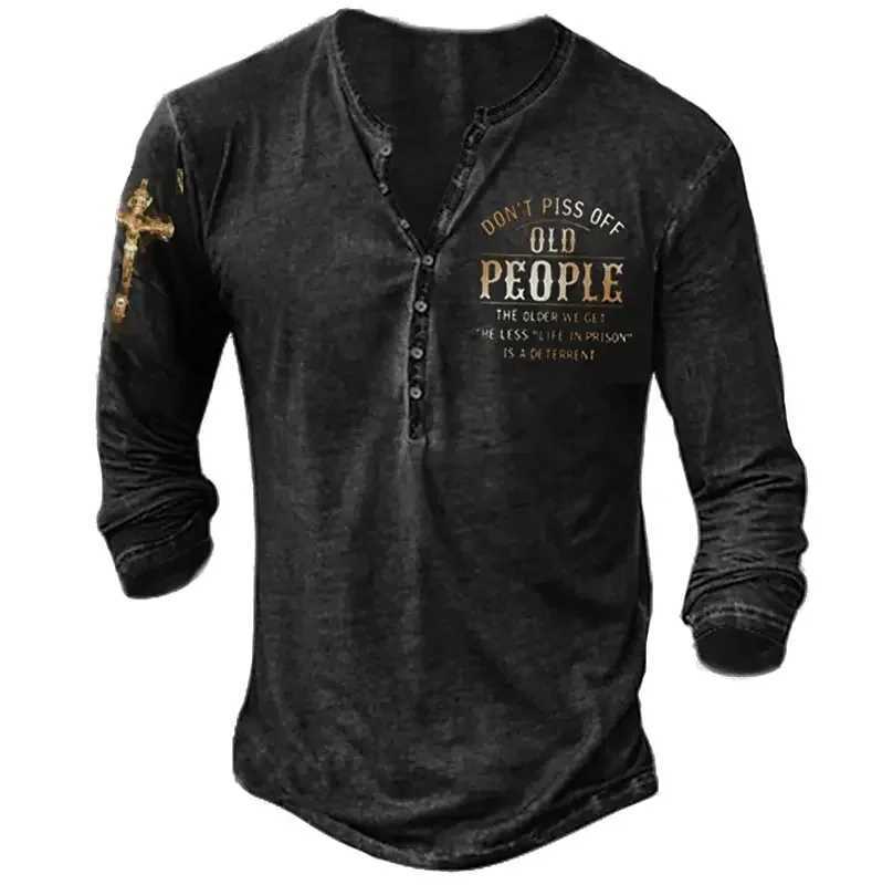 Vintage Mens Cotton Cross Pattern 3D Dimensional T Shirt Summer Oversized Top Word Motto Comfortable Long Sleeve T Shirt CasualX240919