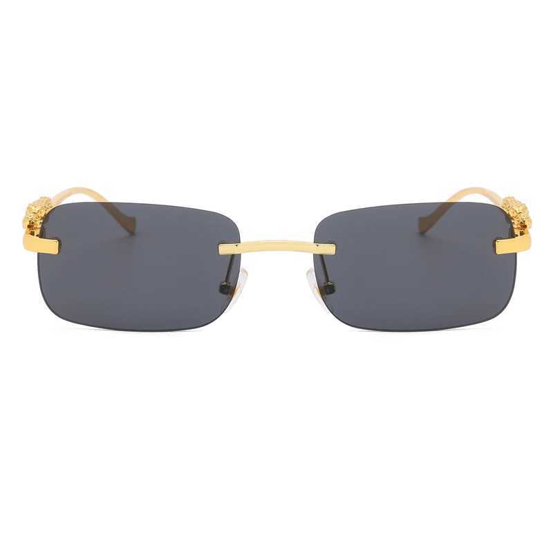 Gold Black Rectangular Sunglasses With Metal Hinge Rimless Metal sunglasses Summer fashion Travel Street Photo SunglassesX240920