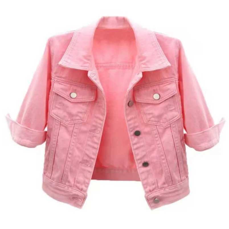 Women Denim Jacket Spring Autumn Short Coat Pink Jean Jackets Casual Tops Purple Yellow Purple Blue Loose Tops Lady OuterwearX240920