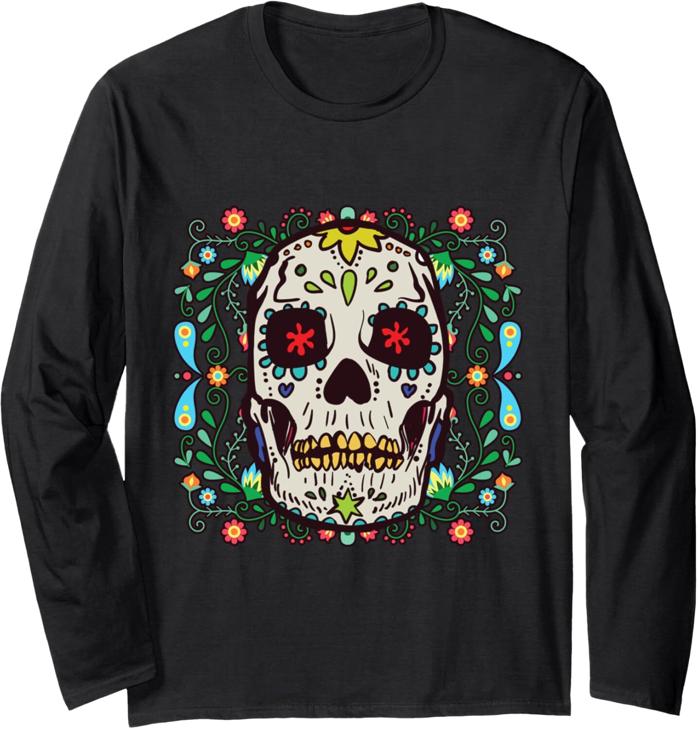 Long Sleeve Shirts for Men sweatshirt Skull Colored Flowers Funny Cool Friends Gift Long Sleeve Tee Streetwear Casual tops clothes trend