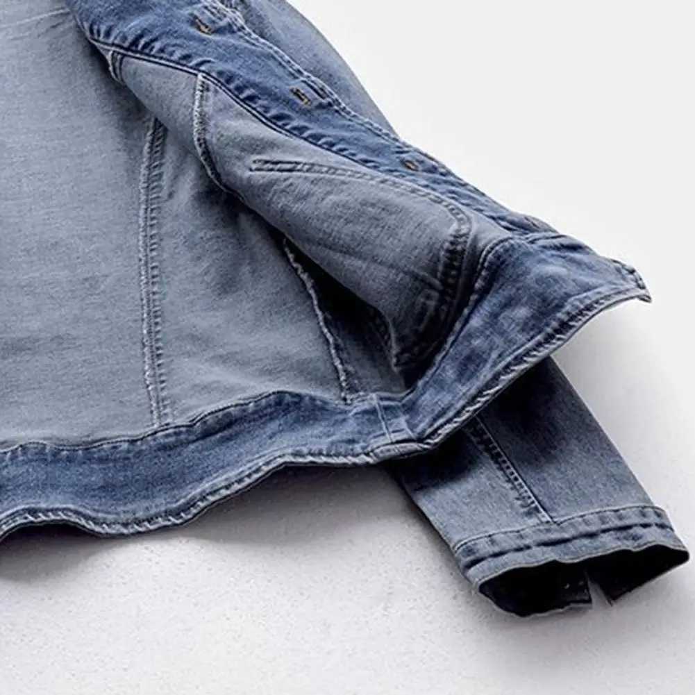 Women Retro Denim Jacket Solid-color Lapel Jacket Chinese Style Embroidery Denim Coat for Women with Slim Fit Turn-down CollarX240920