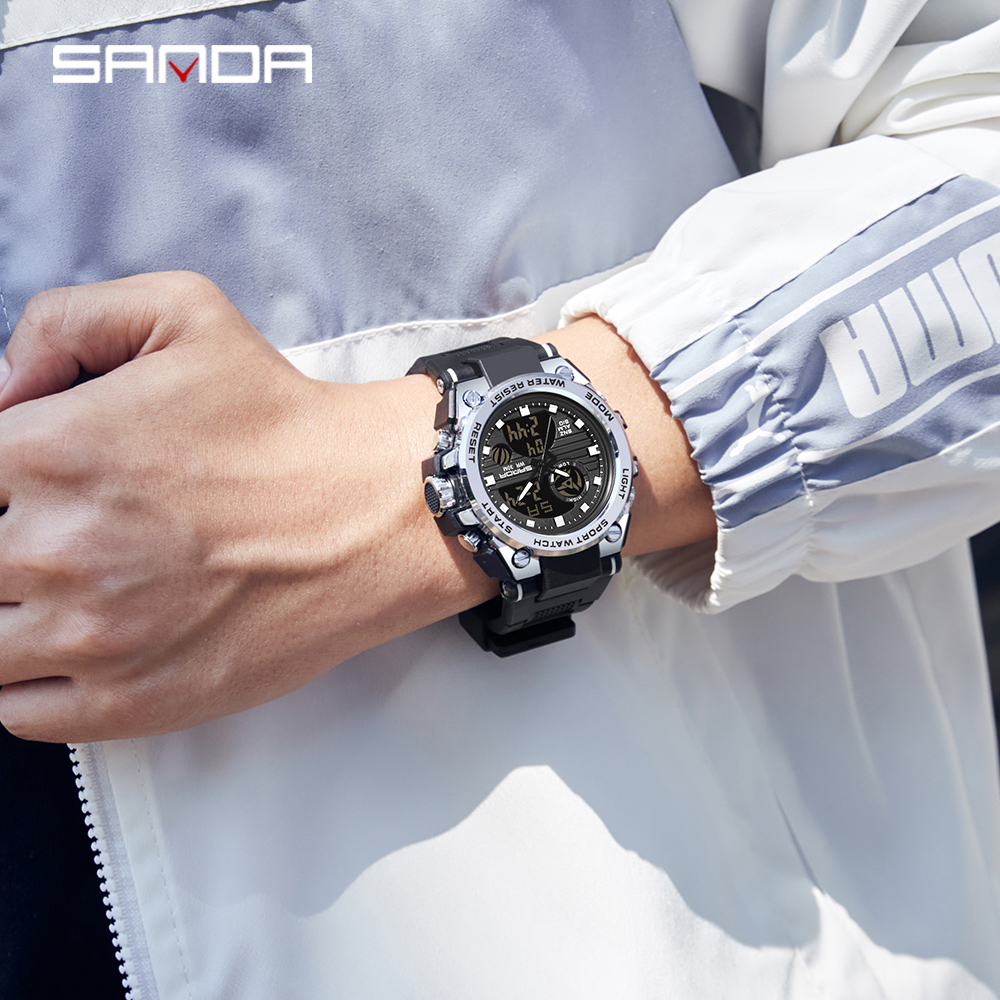SANDA G Style Men Digital Watch Military Sports Watches Dual Display Waterproof Electronic Wristwatch Relogio Masculino 739
