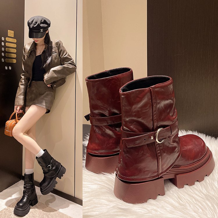 2024 autumn/winter new thick soled British style elastic short tube knight retro Martin boots