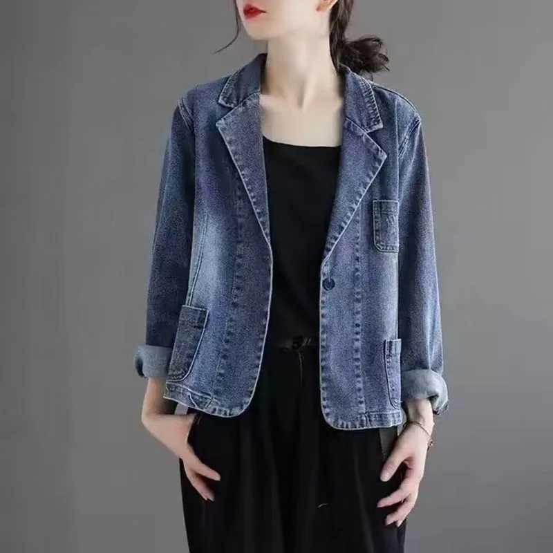 2024 Jeans Blazer Coat Women Spring Autumn New Retro Denim Jacket Female Loose Casual Coats Ladies Denim TopsX240920