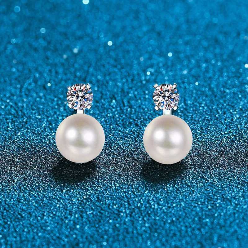 9mm Freshwater Culture Pearl Bridal Earrings Made of Pure Silver Earrings with Moissanite Top Bridal Wedding Jewelry W240919