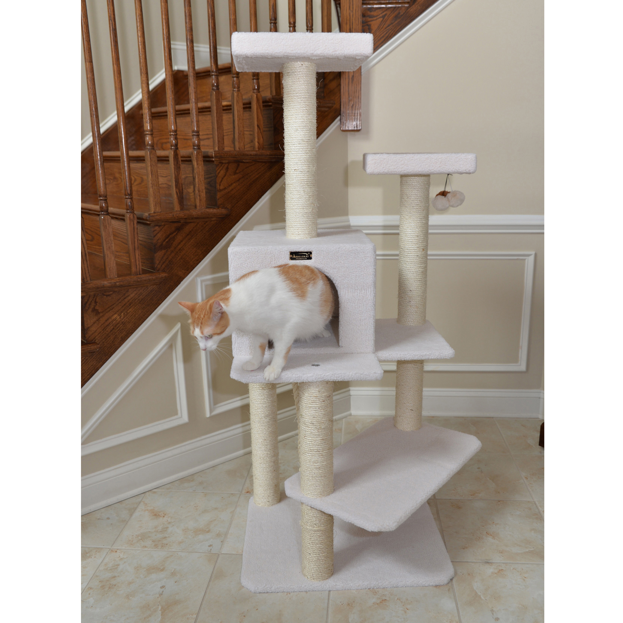 Armarkat Ivory 57" High Real Wood Cat Tree, Fleece Covered Cat Climber, B5701