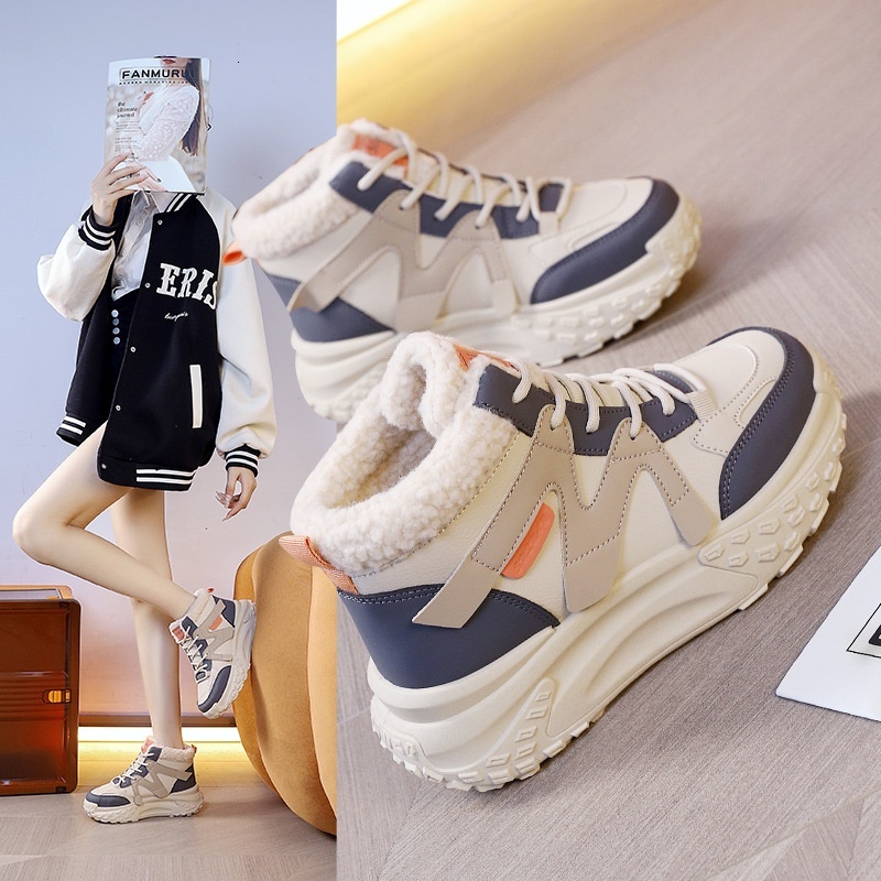Winter new women's 2024 velvet high top versatile sports and leisure warm cotton shoes for women K6703